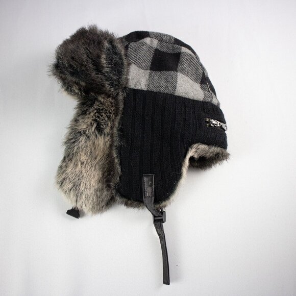 Windriver Checkered Flannel Faux Fur Trapper Hat - Picture 2 of 8